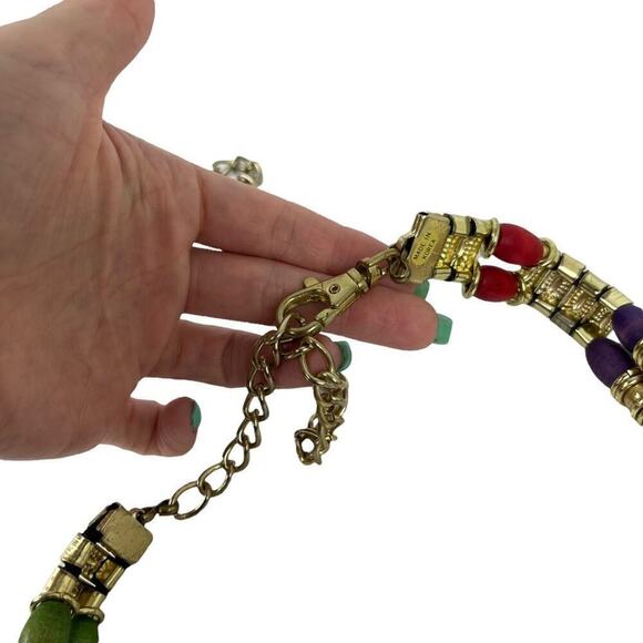 VTG Retro Belt 80s Gold Chain Tiered Wood Rainbow Multicolor Beads Gold Metal main image 5